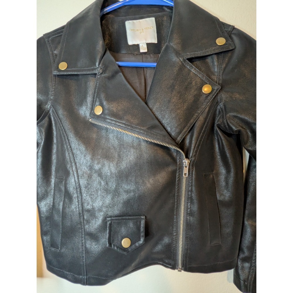 Chelsea & Violet Girls Faux Leather Moto Jacket Black Size L 14